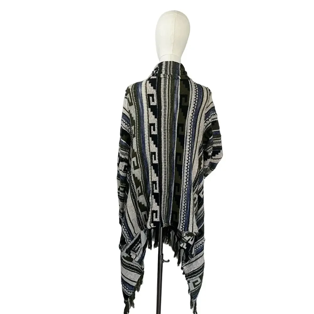 J. Jill Wool Blend Fringe Open Cardigan Sweater Boho Aztec Large - Picture 8 of 14